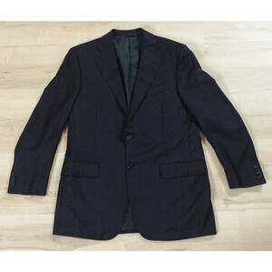 Trussini Men 40R Blazer Wool Three Button Single‎ Breasted Navy Blue Window Pane